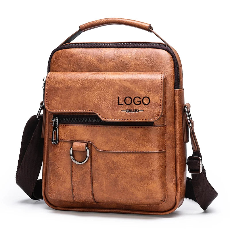 Customized LOGO Waterproof Mens Bags Messenger Shoulder Crossbody Office Small Briefcases PU Leather Messenger Bag for Business