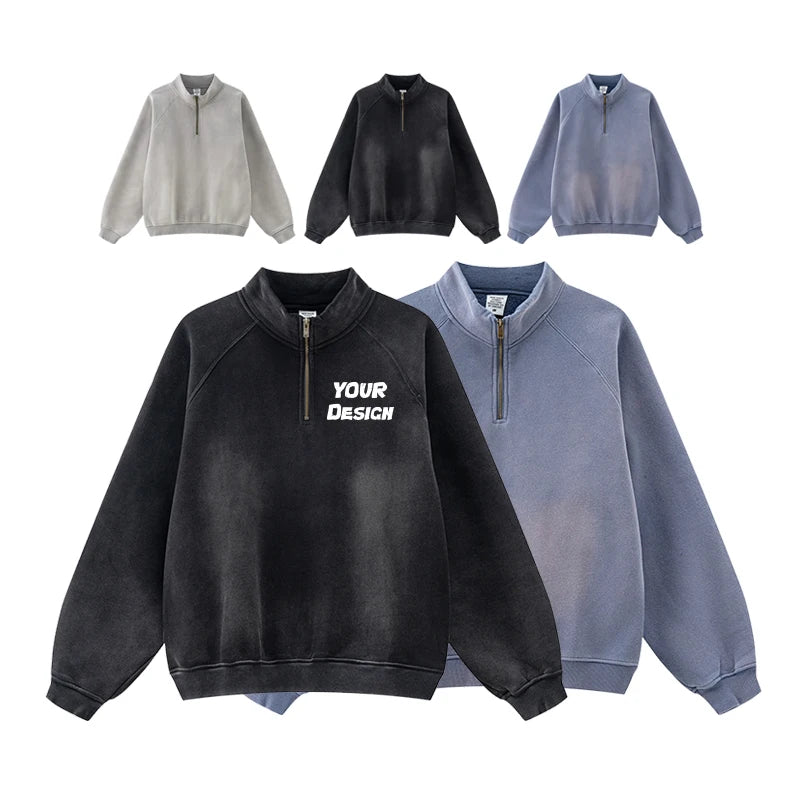 Custom   Blank Weight Supplier Sweatshirts Drop Shoulder Oversized 330 Gsm Fleece Retro Neutral Pullover Men Sweatshirts