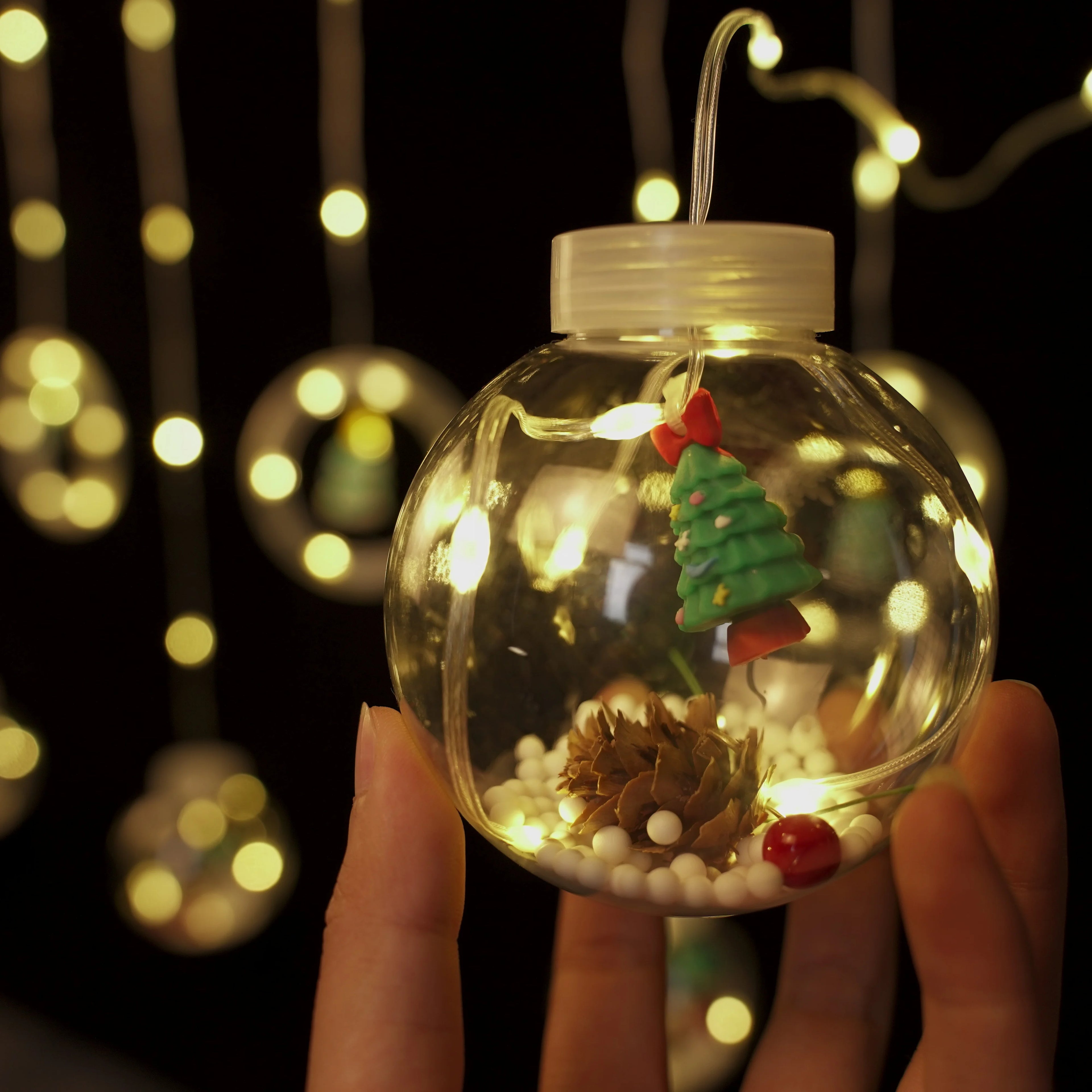 Window Curtain Christmas Ring Wish Ball Lights with Ornament Toy LED  Indoor Outdoor 9.8ft   Tree Home Garden Decorations