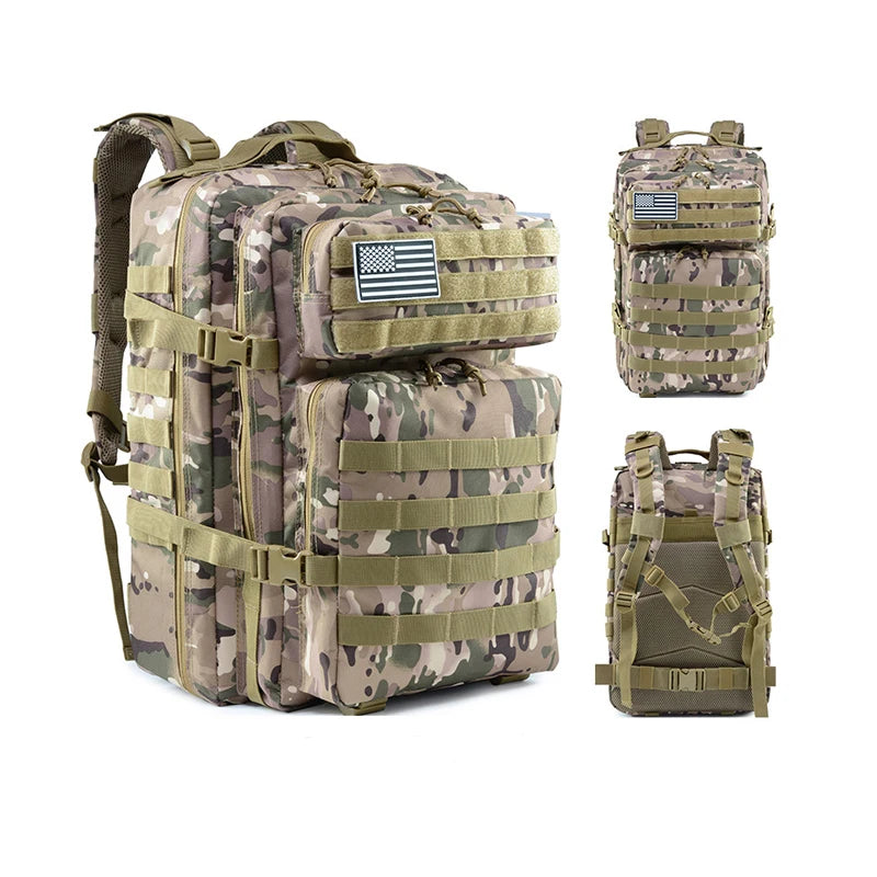 Tactical Assault Pack External Frame Molle Backpack Anti-Theft Waterproof Polyester Zipper Closure for Outdoor Hiking Camping