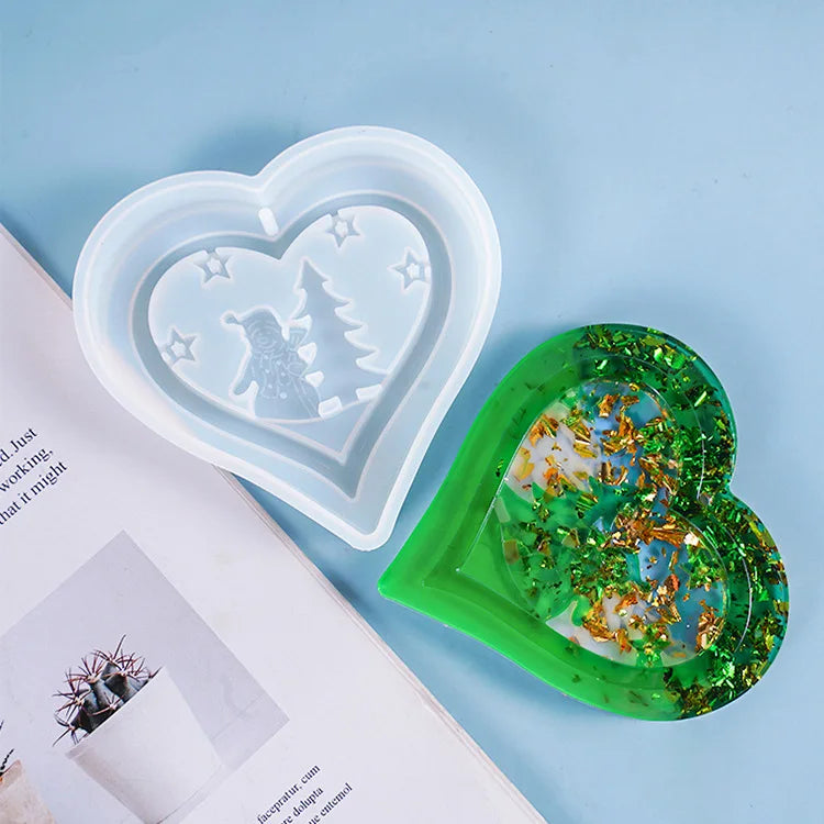 Christmas Resin Molds Heart Silicone Pendant Molds Epoxy Resin Casting Molds for Christmas Tree Ornaments DIY Crafts