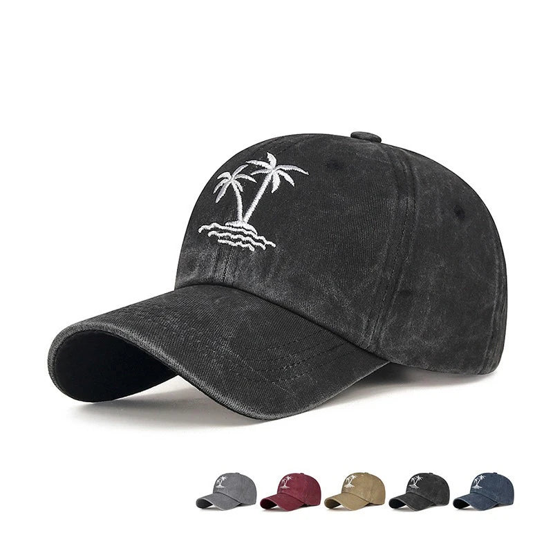 Mountains Tropical Tree Retro Vintage Cotton Adjustable Unstructured 6-Panel Women's Dad Hats Baseball Caps Distressed Sporty