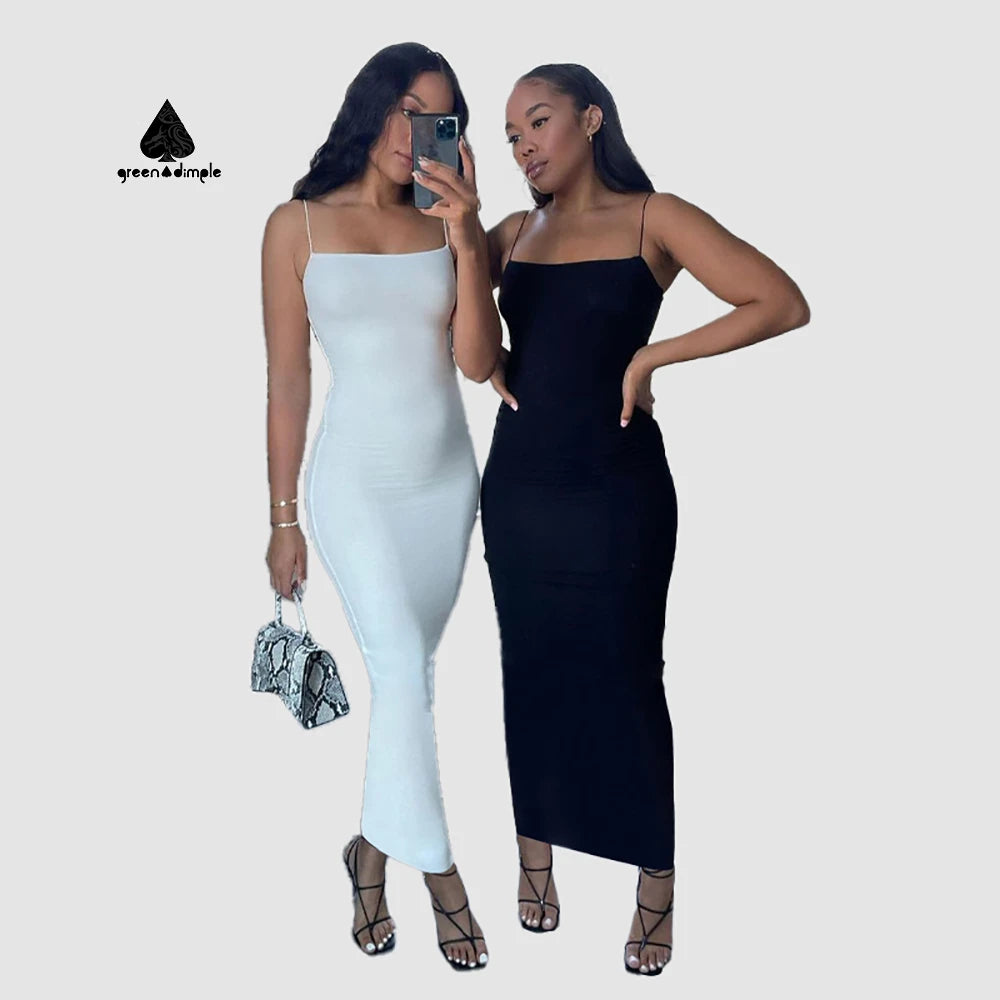 Customize Fashion Women Summer Casual Dresses Sexy Spaghetti Strap Bodycon Elastane Maxi Length Party Casual Dresses