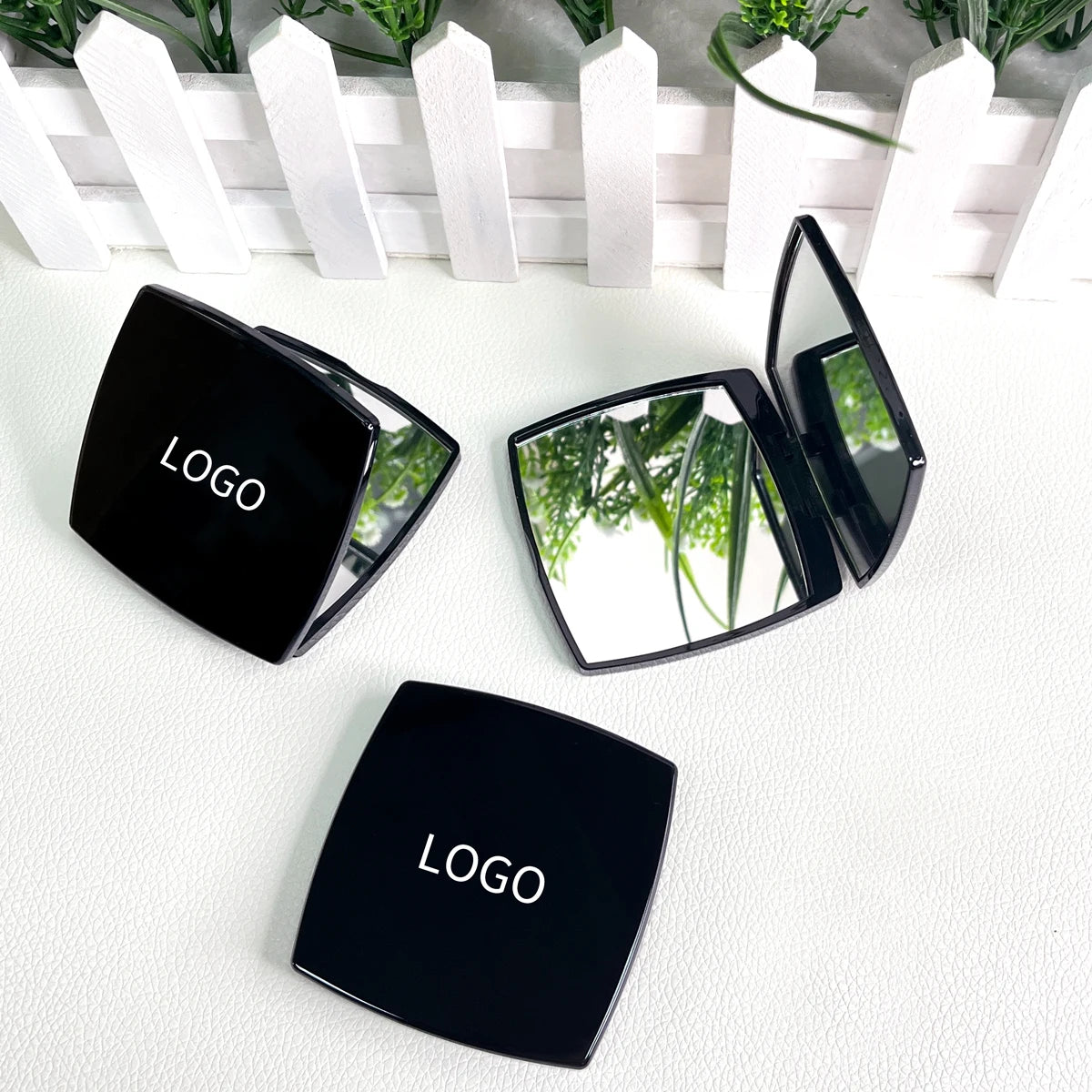 Makeup Mirror Travel Portable Cute Square Magnifying Lighted Dual Sided Foldable Custom Logo Diamond Mini Bronze Finish Private