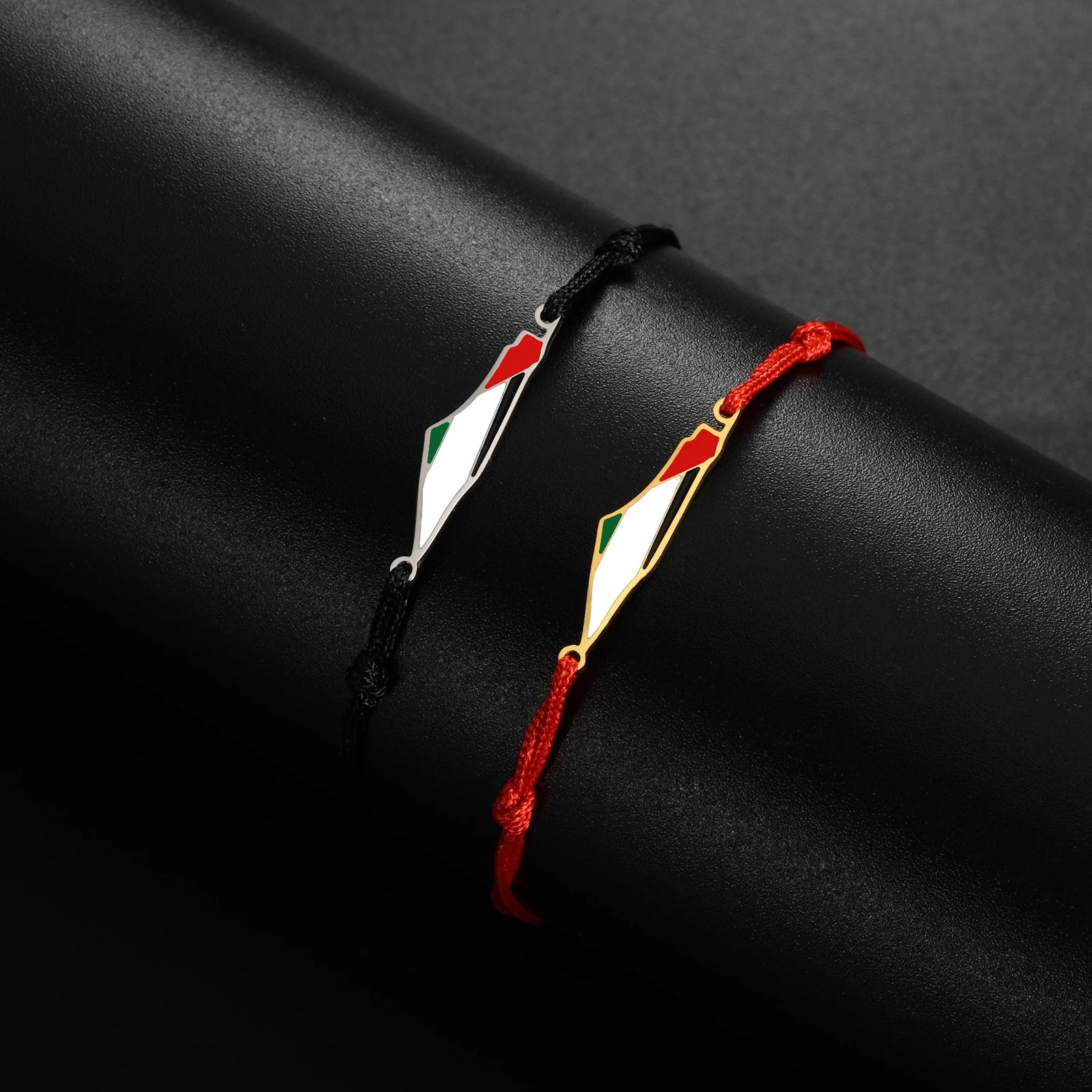 Stainless Steel Silver 18k Gold Plated Palestine Map Charm Bracelets Black Cord Red String Map Charm Bracelet