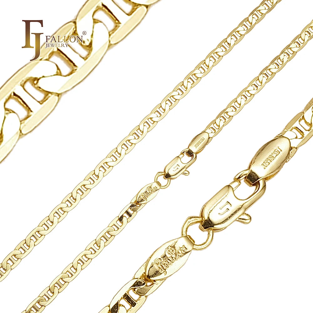 3mm+ FJ Fallon Fashion Jewelry Classic Mariner Rod Link Chain Plated in 14K Gold Brass Based Split