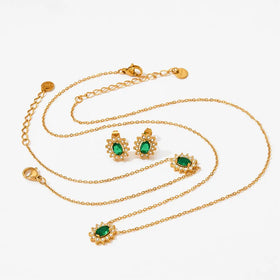 Vintage Medieval Court Stove Stainless Steel Jewelry Set 18K Gold Plated Necklace Bracelet Earrings Zircon Main Women's Gift