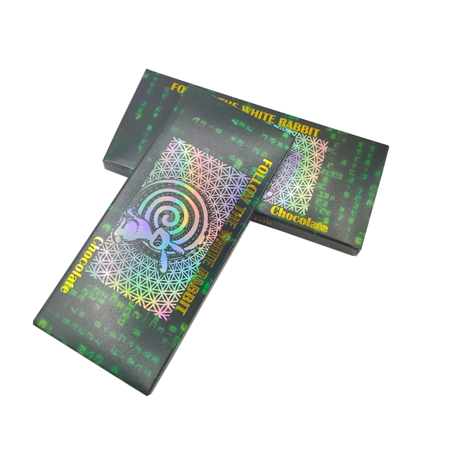 Custom Design Holographic Glossy Gold Foil Folding Gift Empty Chocolate Bar Boxes with Matt Lamination Embossing Sponge Lining