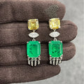 Hot Sale Synthetic Green Emerald Tassel Earrings 925 Silver Inlaid Asscher Cut Yellow Zirconia Drop Earrings
