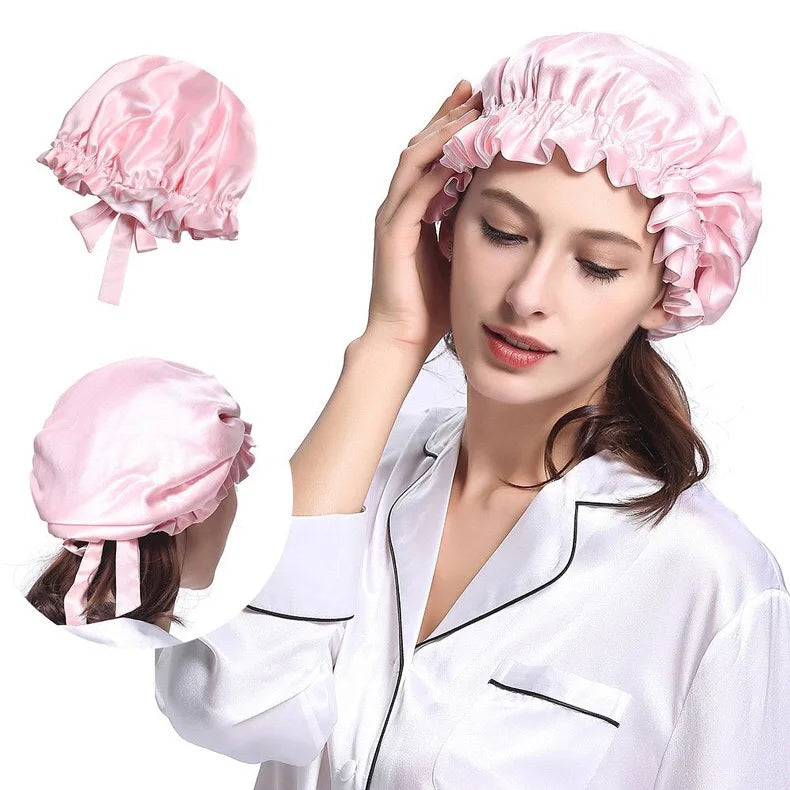 Comfortable Soft Multi-color Double Layers 100% Silk Double Nightcap  Hair Sleep Cap
