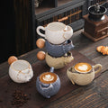 250ml Creative Ceramic Animal-Design Tea Cup Wood Handle High Value Stoneware Mug Featuring Vintage Elephant Hedgehog High