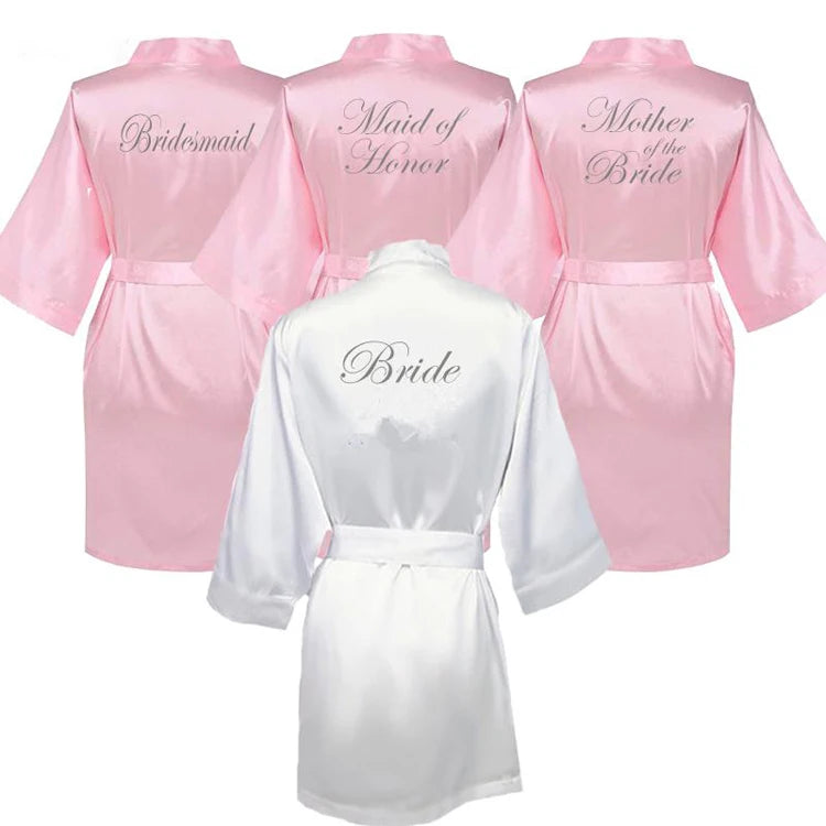 Pink Faux Silk Robes Custom Satin Robes with logo Satin Morning Robe for Women