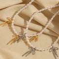 New Design Imitation Pearl Bead Jewelry 18k PVD Gold Plated Stainless Steel Bow Charm Necklace for Women Summer Gift Party