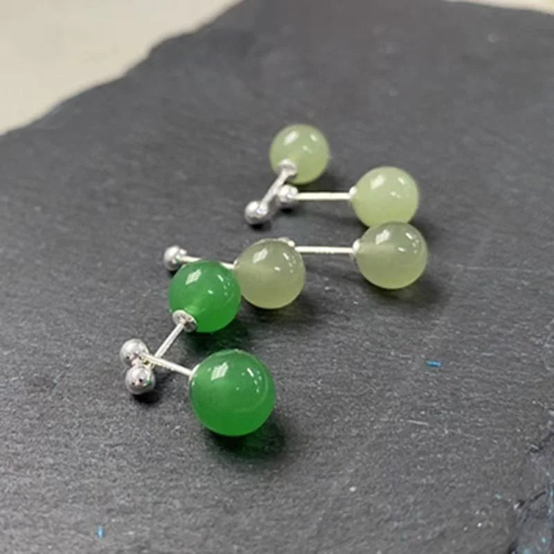 925 Sterling Silver Natural Hetian Jade Simple Ear Studs  Healing Crystal Gemstone Earring Jewelry for Anti Stress and Anxiety