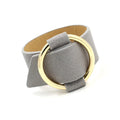 Customizable LOGO Printed Pattern PU Leather Napkin Ring Metal Wide Bangle Bracelet for Women