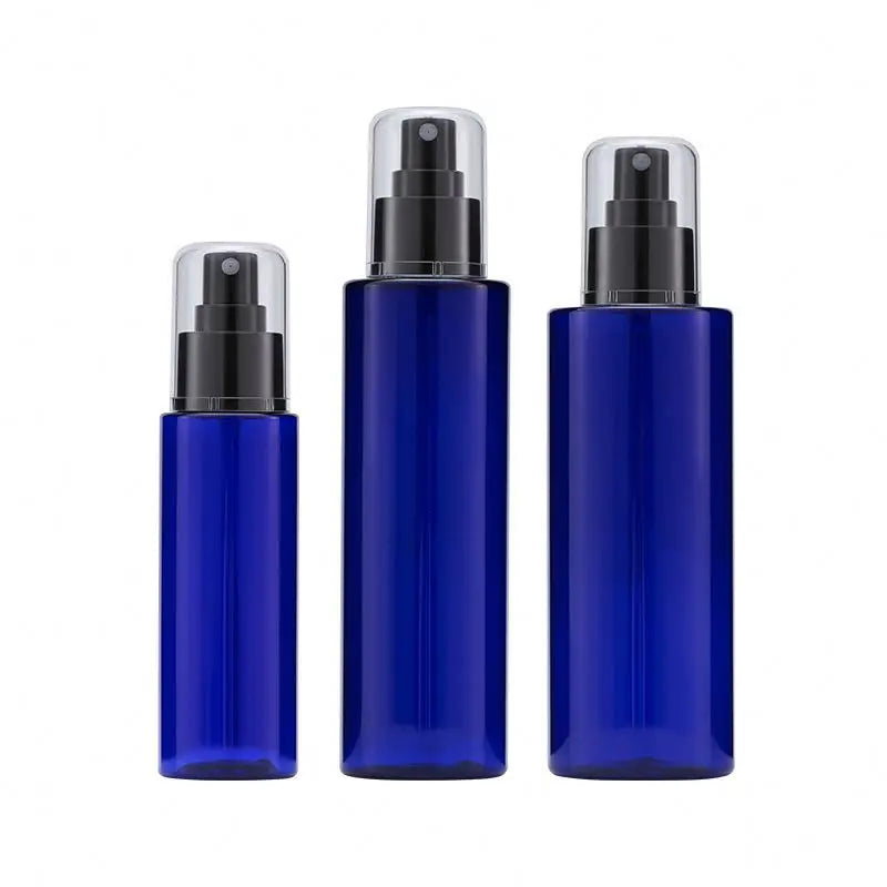 Hot Sale Cosmetic Container 100ml 200ml 250ml Transparent Amber Blue Green Plastic Perfume Spray Bottle With Mist Pump Cap