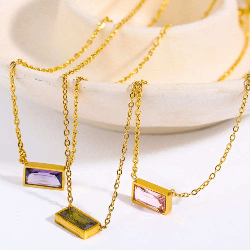Fashion Titanium Stainless Steel Necklace Shinning Horizontal Zircon bar Bolt Necklace Jewelry