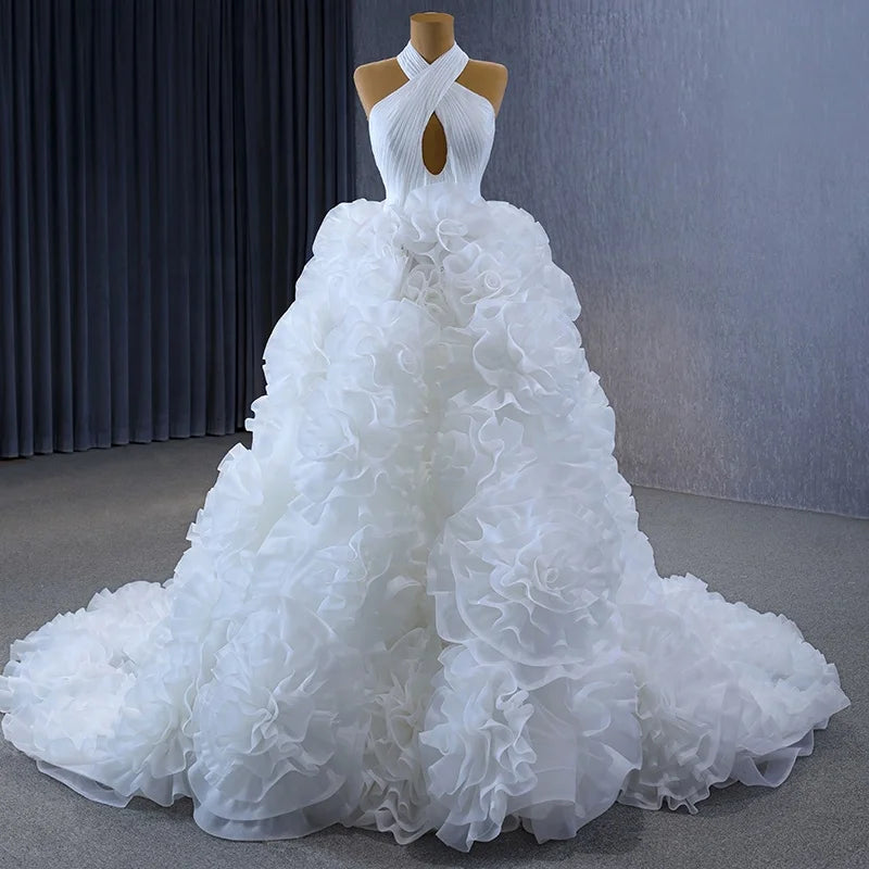 Jancember 231109 Elegant Halter Ruffle Wedding Bridal Dresses for Women