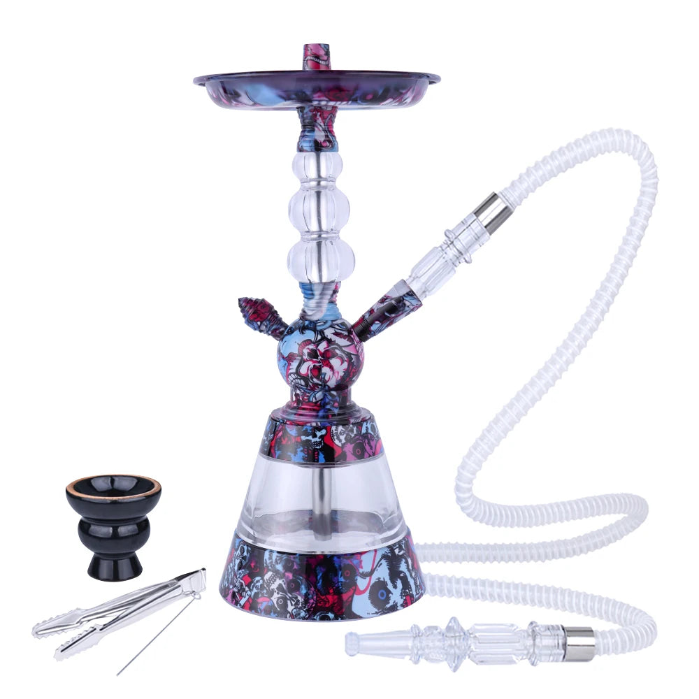 Modern Style Frosted Transfer Printing Factory Colorful Acrylic Hookah with Aluminum Stem and Plastic Hose