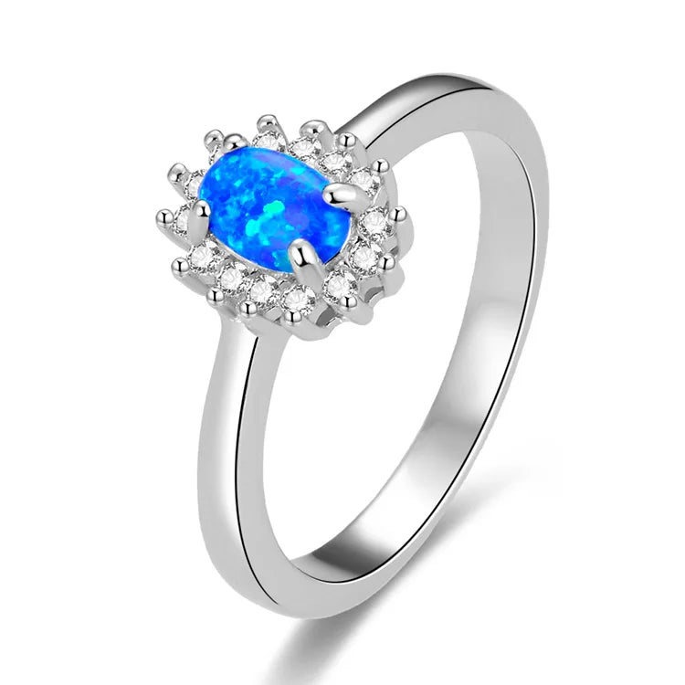 Women'S 925 Sterling Silver Ring Oval Cut Created Fire Opal Jewelry Birthday Proposal Gift Bridal Engagement Party Band Rings