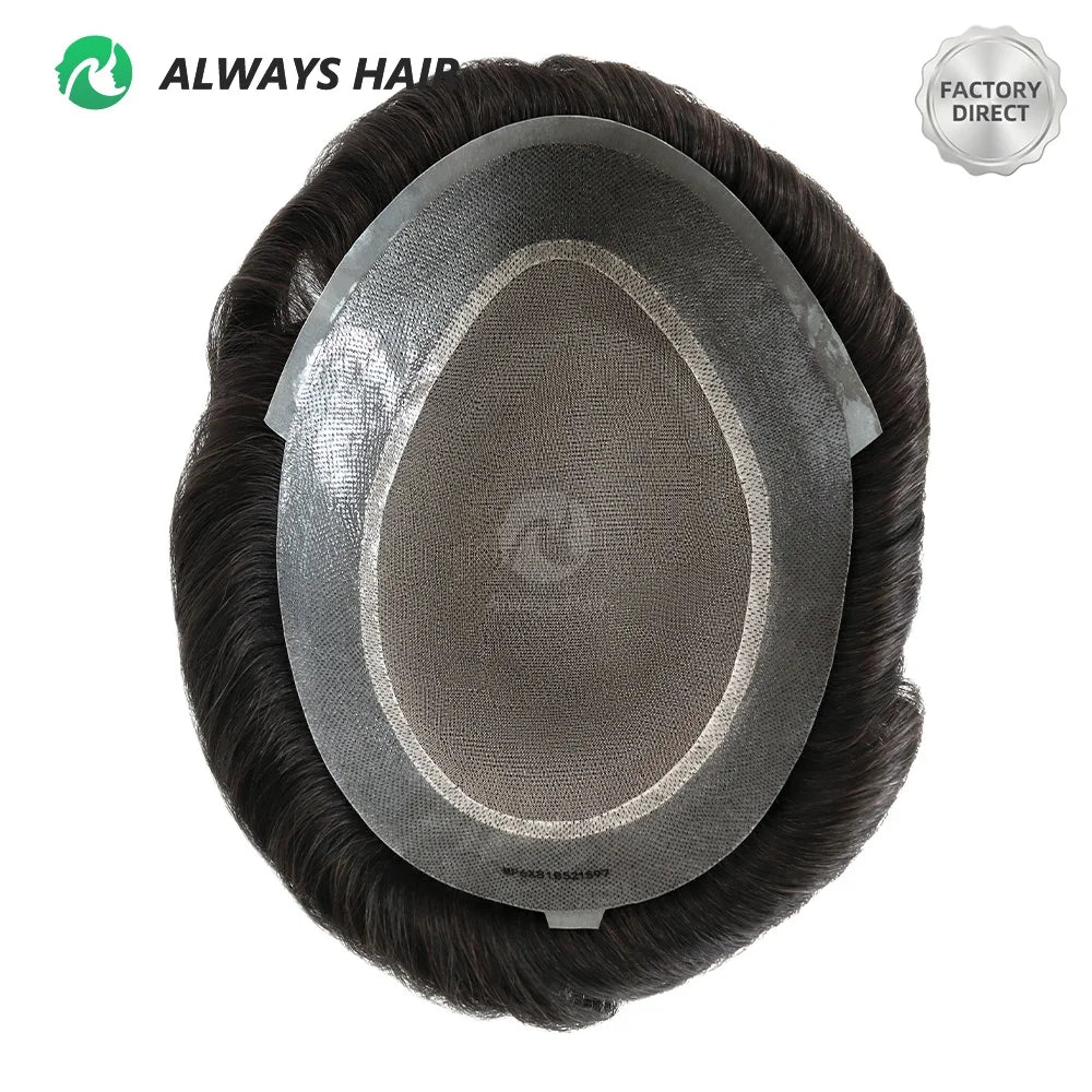 9 Size Fine Mono PU Base Men Toupee Natural Wave 130% Density Indian Hair Prosthesis Hair Patch for Men 6 Inches Length