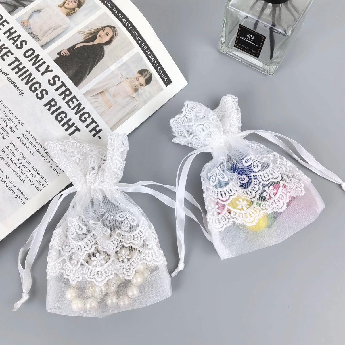 Lace Jewelry Bag Jewelry Candy Storage Pouch Sheer White Mesh Drawstring Bag Gift Bags Pouches Craft Factory