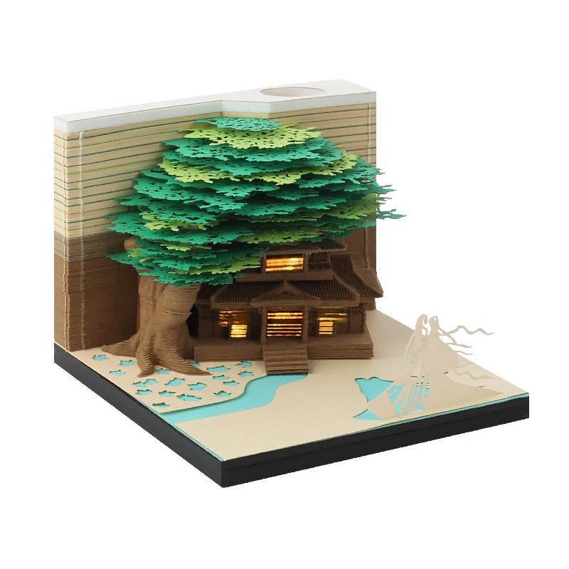 Three-Dimensional Hand-Torn Treehouse Notepad Friend Birthday Greeting Gift 3D Paste Art Deco Paper Crafts Promo 3D Memo Cube