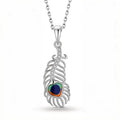 925 Sterling Silver Peacock Feather Pendant Necklace with Colorful Enamel Eye & Zircon Accents