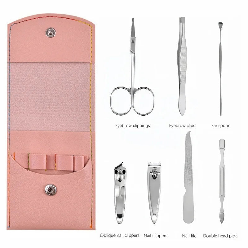 Mini 7PCS Women Manicure Pedicure Kit Stainless Steel Nail Scissors Set Manicure Toenail Clipper With PU Bag
