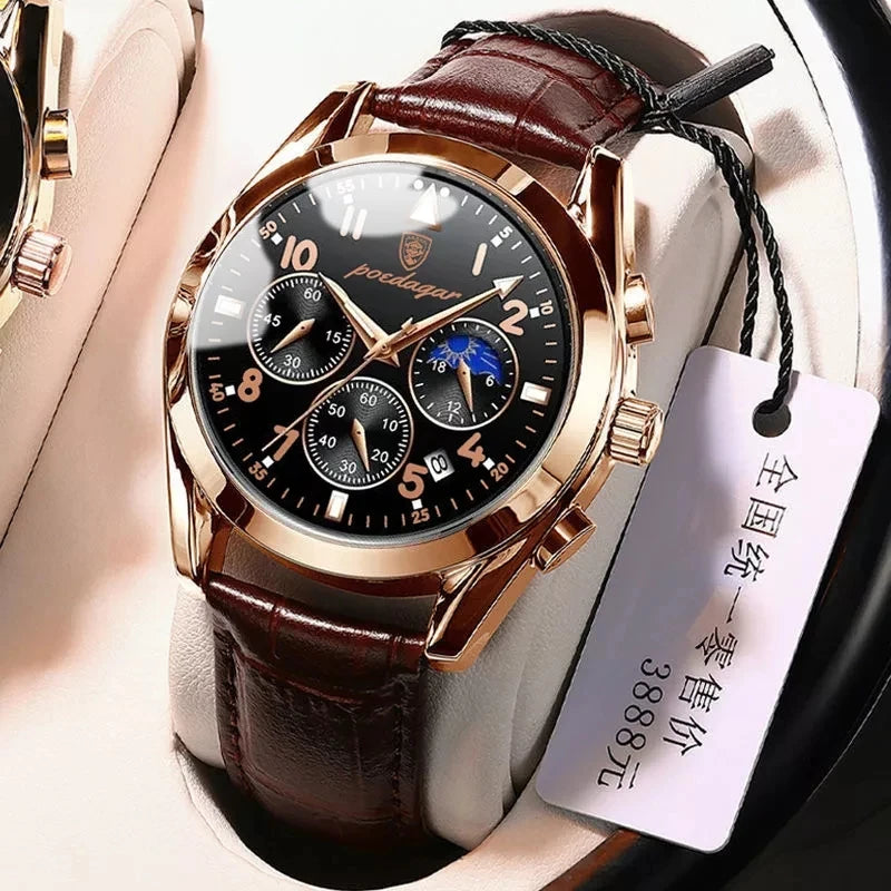 POEDAGAR 8168 Top Brand Luxury Watch for Men Waterproof Luminous Leather Men's Quartz Wristwatch Hot Sale Wholesale
