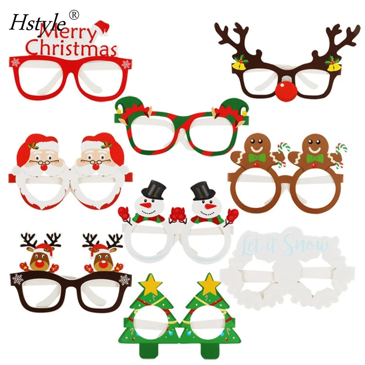 9 Pack Christmas Eyeglasses Xmas Party Favors for Kid Christmas Antlers Santa Snowman Glasses Frame Costume Decor HS1243