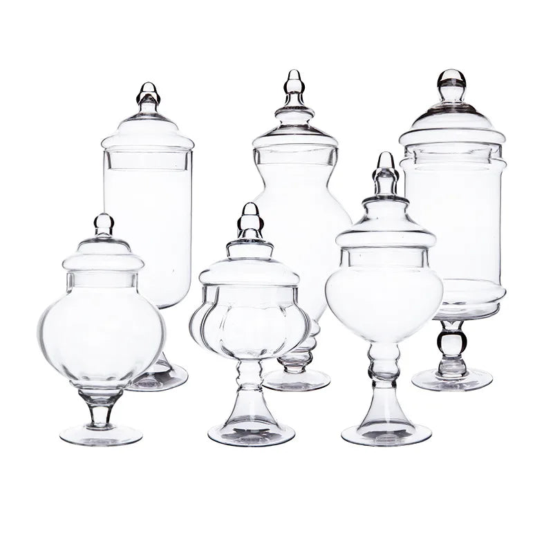 Custom European Style High Foot Glass Wedding Jars with Lid Glass Food Container Candy Jars Set Nuts Glass Jars