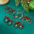 Handmade Crystal Beads Red Bow Hook Earrings Big Circle Women Girl Beaded Wreath Christmas Earring New Year Daily Jewelry Gift