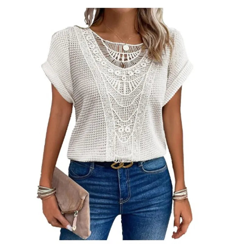 RNSHANGER Womens Top Short Sleeve Womens Fashion Casual Top Crew Neck Summer Short Sleeve Casual Loose Top