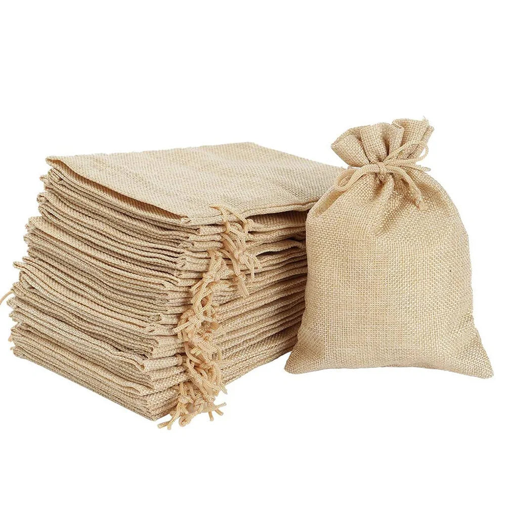 Plain Linen Drawstring Pouches Small Gift Bag with Ties Jewelry Rectangle Customizable Custom Logo MOQ 500pcs