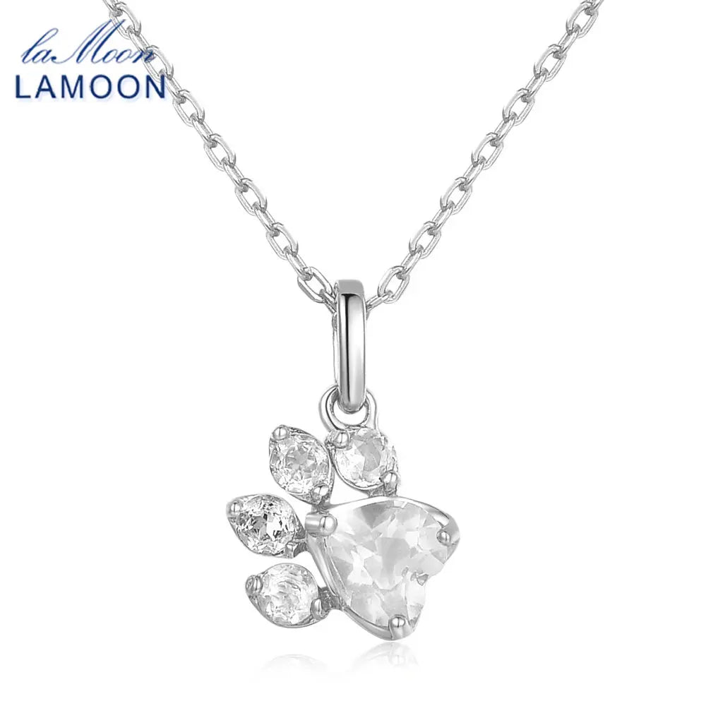 Necklace for Women Bear's Paw 5x5.5mm 100% Natural Gemstone Clear Quartz Chain 925 Sterling Silver Fine Jewelry LAMOON