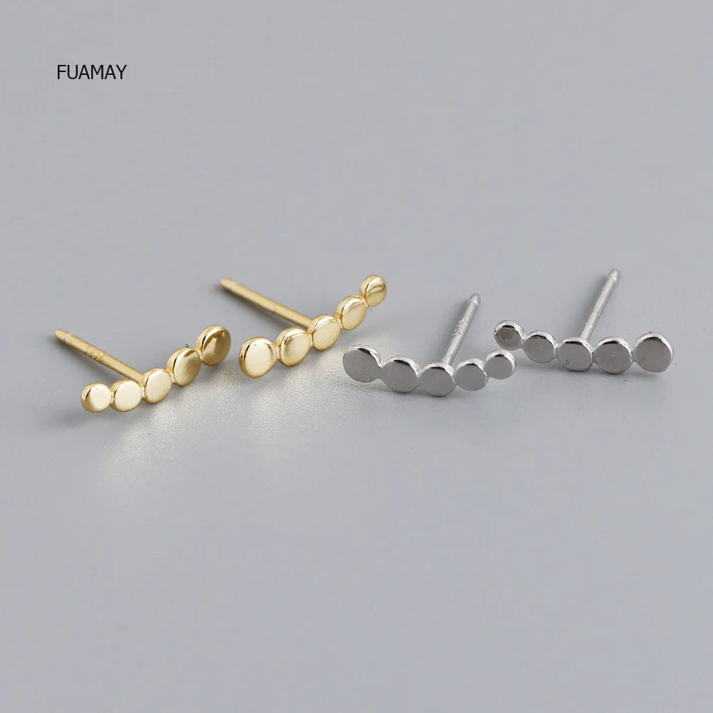 FUAMAY Prata Bijuterias Five Plain Dots Earrings Studs Fashionable Silver Ball Pattern Gold Plating for Anniversaries Femininos