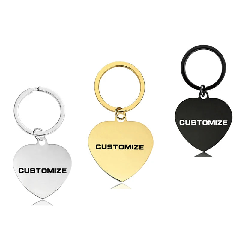 Custom Engraved Engraving Stainless Steel Heart Rose Gold 18K Gold Black Dog Tag Key Ring Keyring Key Holder Keychain Key Chain
