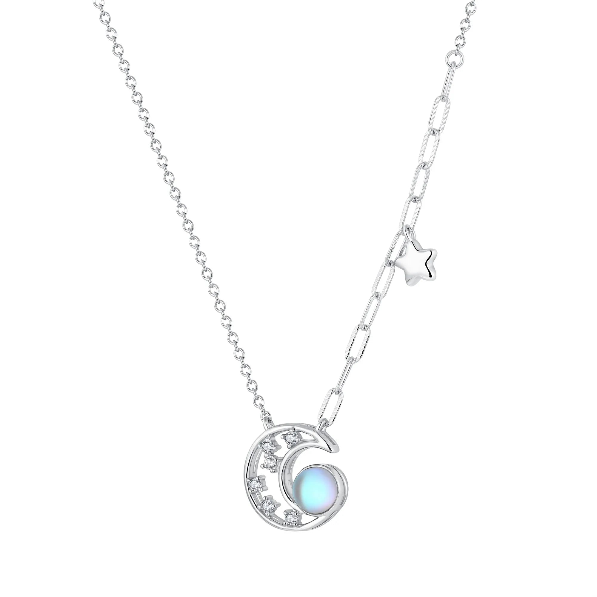 Elegance 925 Sterling Silver Moonstone Jewelry Necklace Half Moon Necklace Moon Star Shape Resin Ashes Necklace