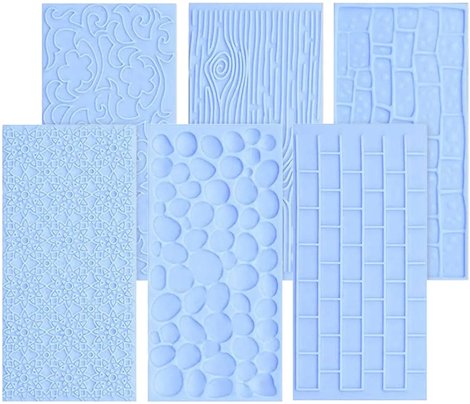 2pcs Tree Bark/Brick Wall/Flower/Cobblestone/Stone Wall Texture Design Fondant Impression Mat Mold Set for Cake Clay Brick Mold