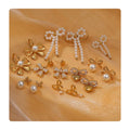 Boucle D'Oreille Wholesale Bulk Dangle Heart Waterproof Stainless Steel Jewelry Gold Bow Pearl Earrings Fashion Stud Earrings