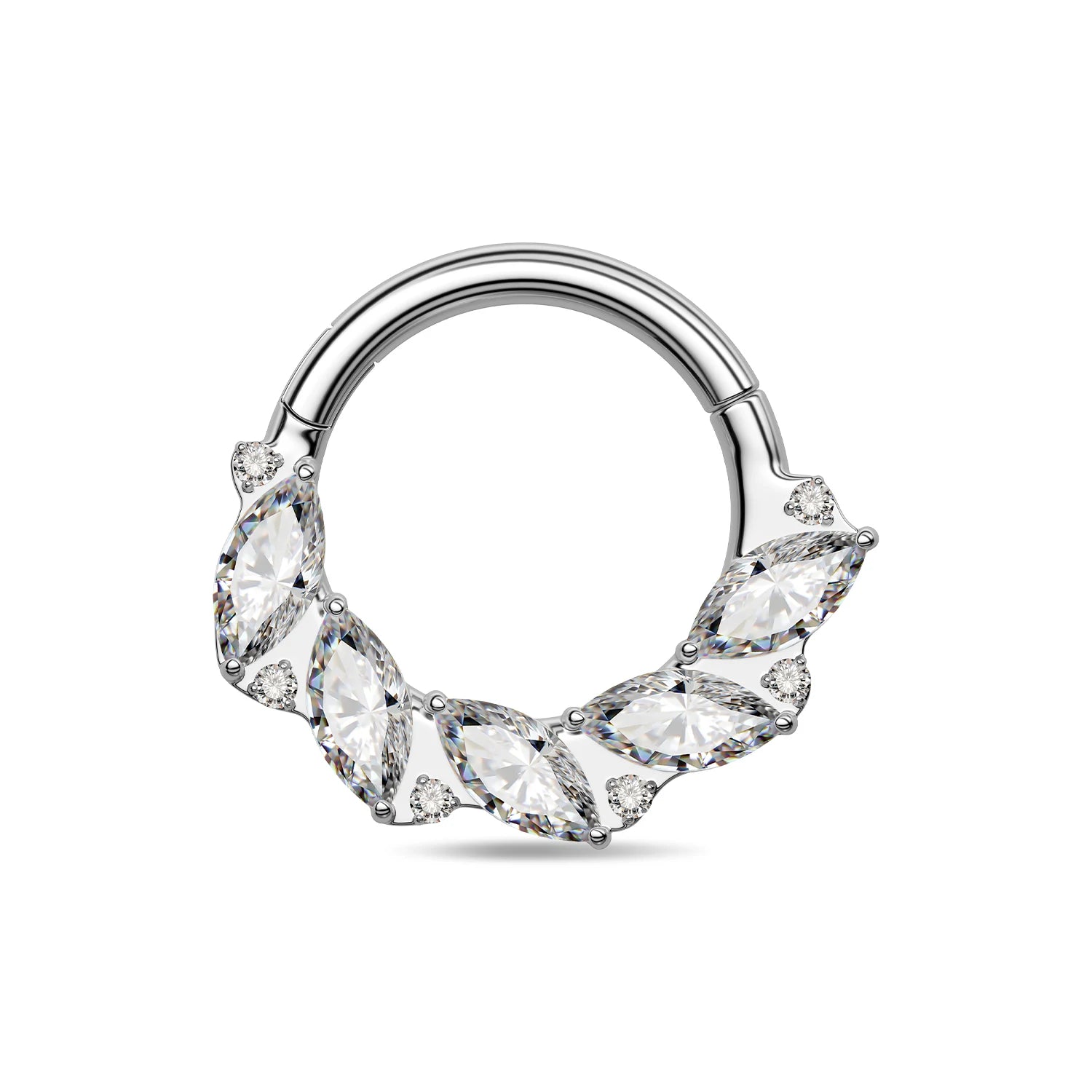 TOPOSH Daith and Septum Clicker a Hinged Hoop Ring with a Pave Band and a Triple Pear Cut CZ Cluster for Cartilage Use