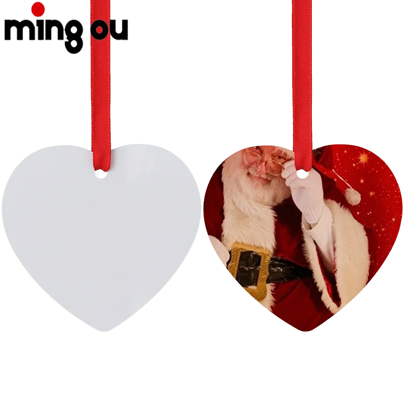 Mingou JS055 Blank Metal Double-sided Heart Shape Pendant Aluminum Sublimation Christmas Ornaments