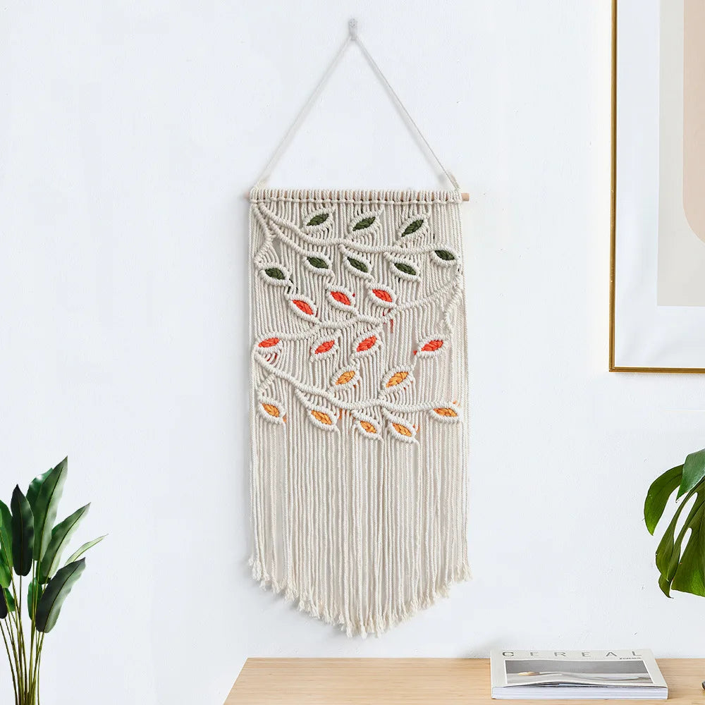 2023 New Fashion Green Leaves Macrame Wall Hanging Leaf Macrame Macrame Leaf Curtain W1666
