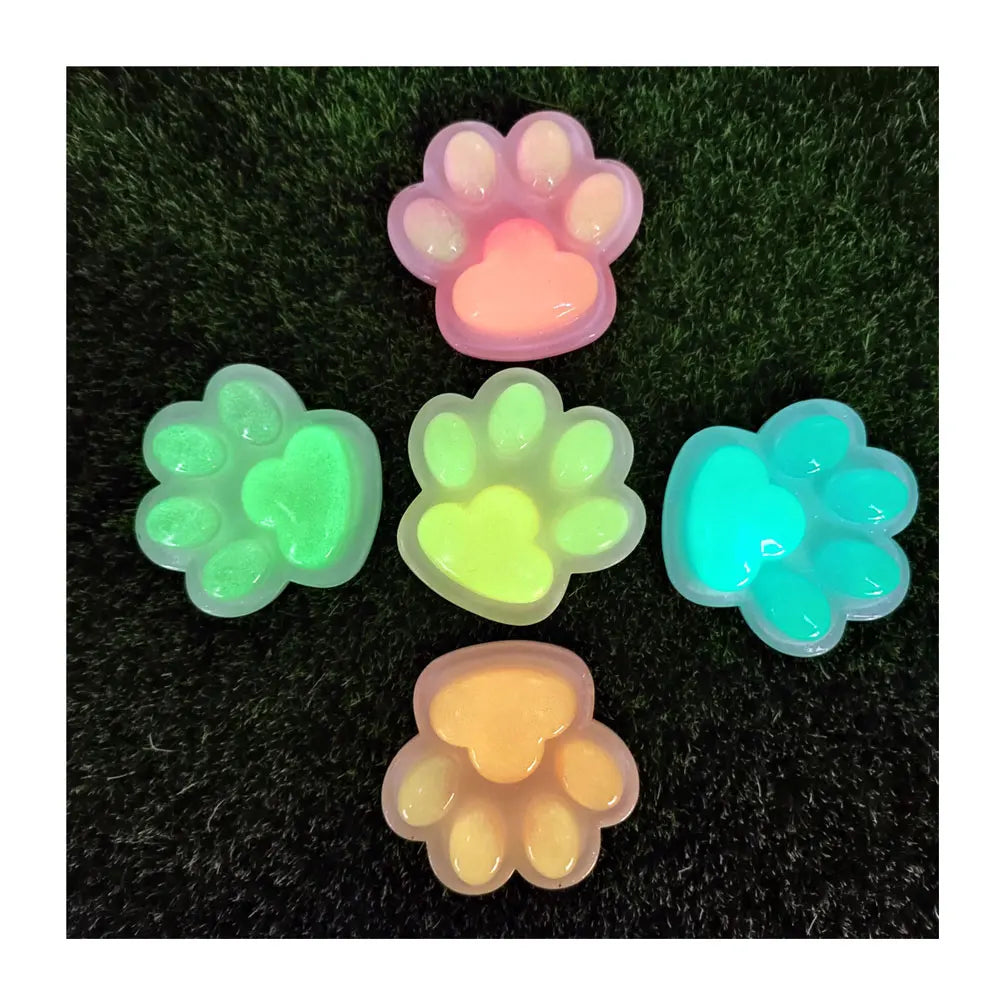 New Creative 5 Colors Paw Print Resin Flatback Cabochons Cute Luminous Cat Dog Paw Slime Charms Kawaii for Jewelry Making Supply