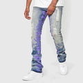 AeeDenim Custom Designers Jeans Men's Stacked Extendo Flared Screen Print LETTERS Slim Tapered Denim Jeans