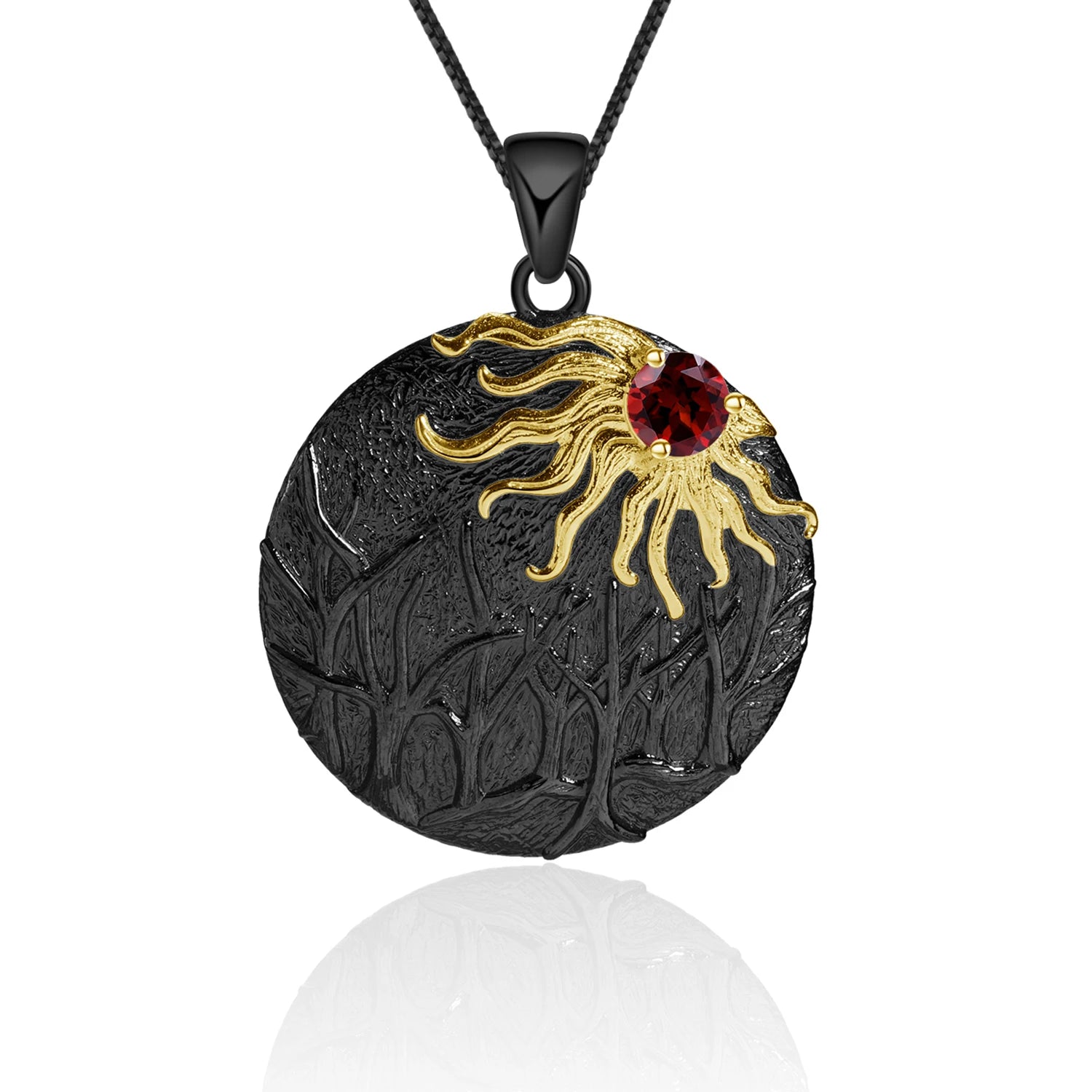 China Literary Sun Chaser Natural Red Garnet Gemstone Gold Plated 925 Sterling Silver Jewelry Gemstone Pendants for Necklace
