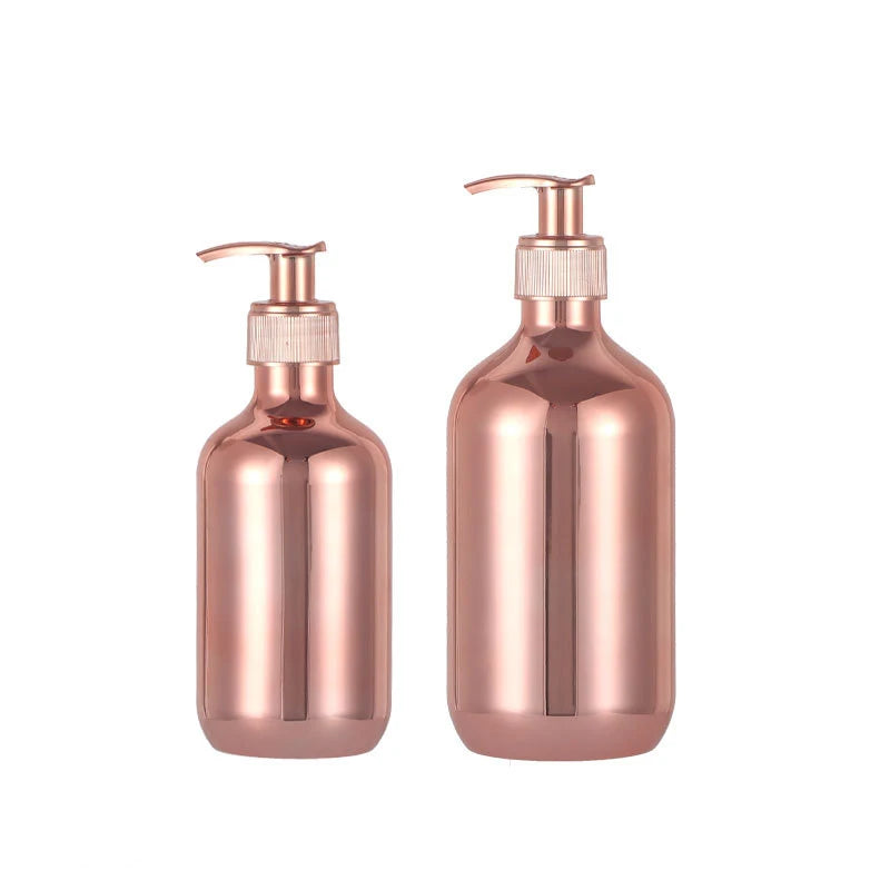 300ml 500ml Electroplating Process Golden Silver Rose Gold Shampoo Bottle Shower Gel Dispensing Bottle PET