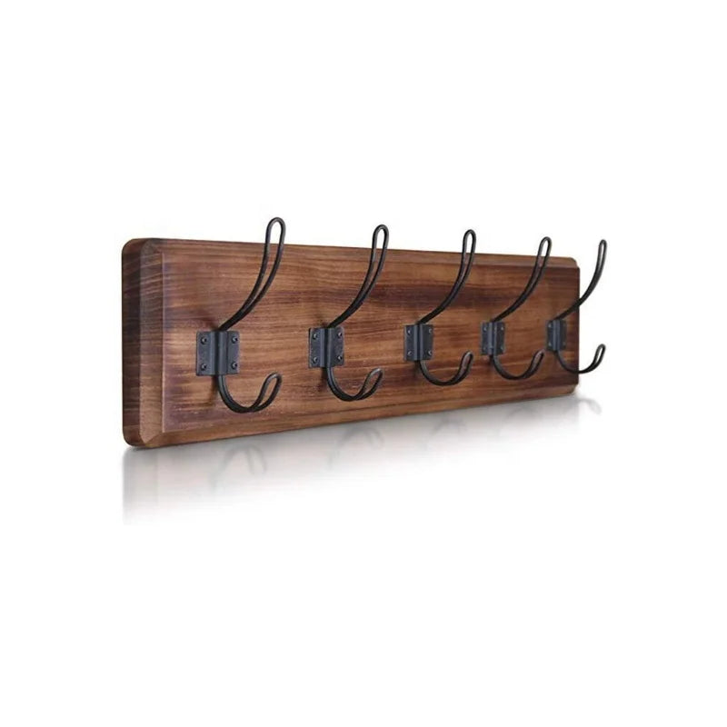Rustic Solid Pine Wood Wall-Mounted Coat Rack for Living Room Kitchen Bathroom-for Entryway Hooks for Tools Bags Jewelry