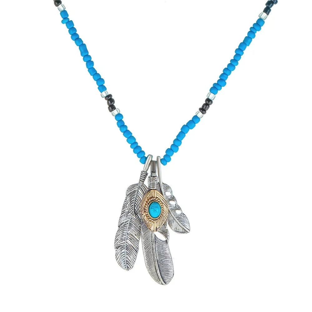 Custom Metal Rice Bead Pendent Necklace Unique and Retro Stylish Delicate Leaf Necklace Jewelry for Women